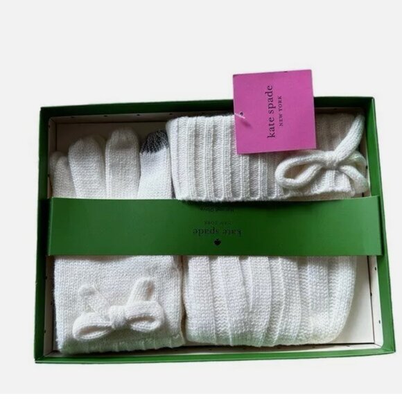 NWT NIB kate spade new york bow beanie and gift box French Cream One Size - Picture 1 of 7